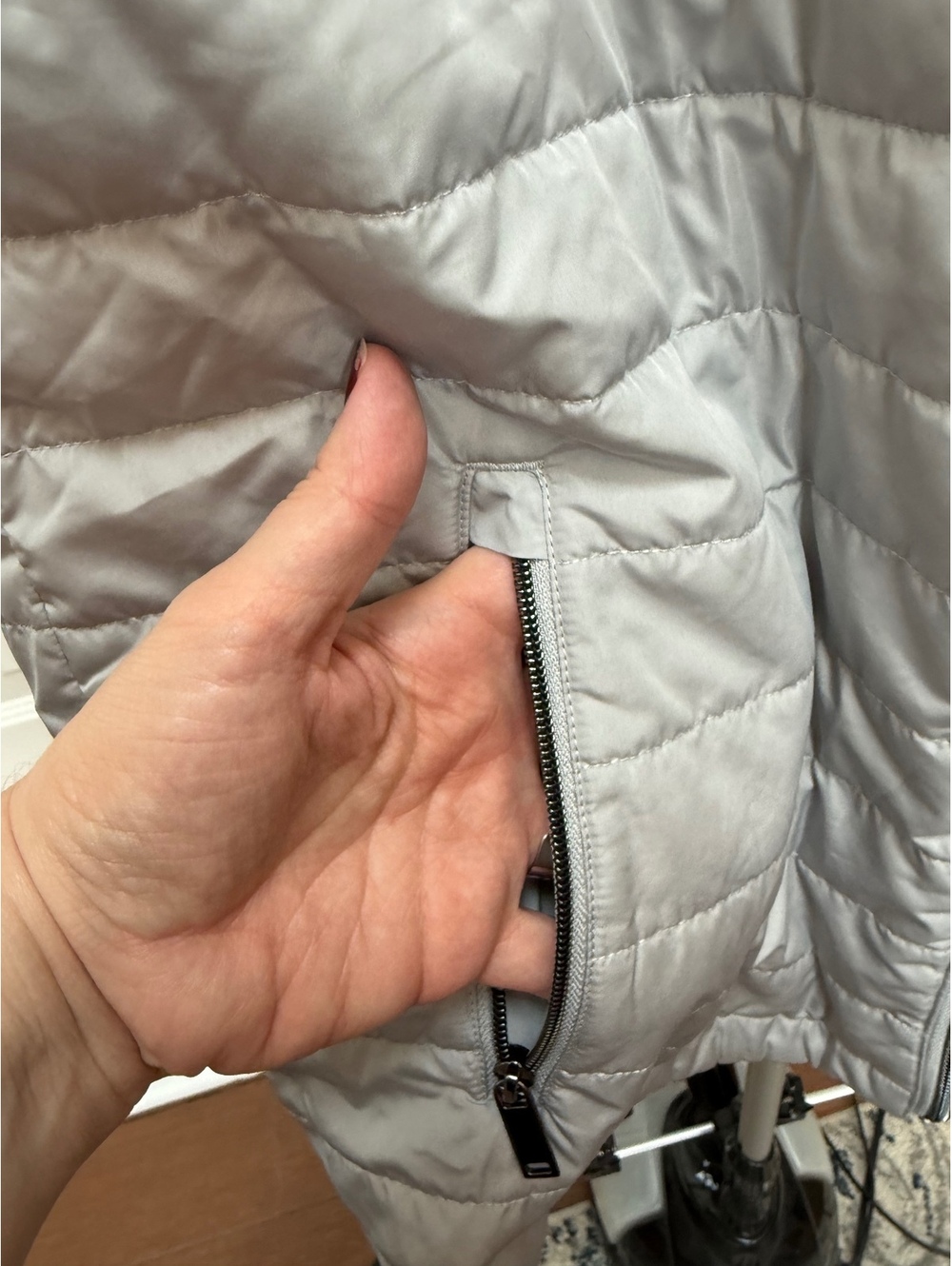 Light Gray Quilted Sleeveless Vest with Zip Pockets - Picture 5 of 11